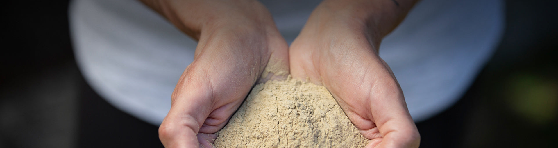 New Zealand clay powder on the hands